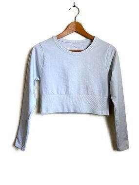 Offline by Aerie Seamless Cropped Long Sleeve Top Medium Ivory Stretch Athleisur